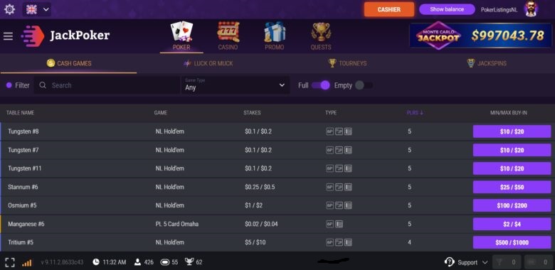 JackPoker Cash Games.