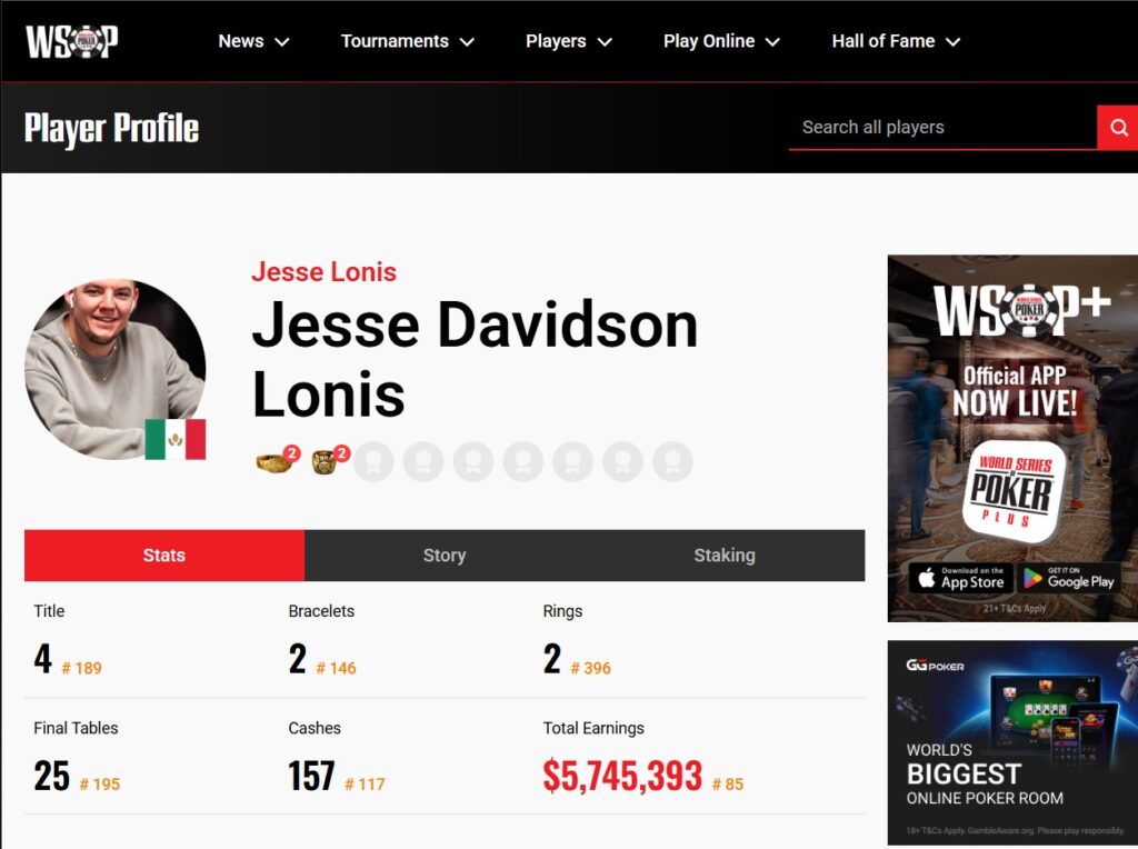 WSOP.com Perfil do jogador