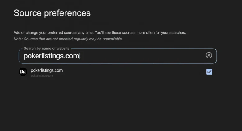 pokerlistings adicionar nas configurações do Google