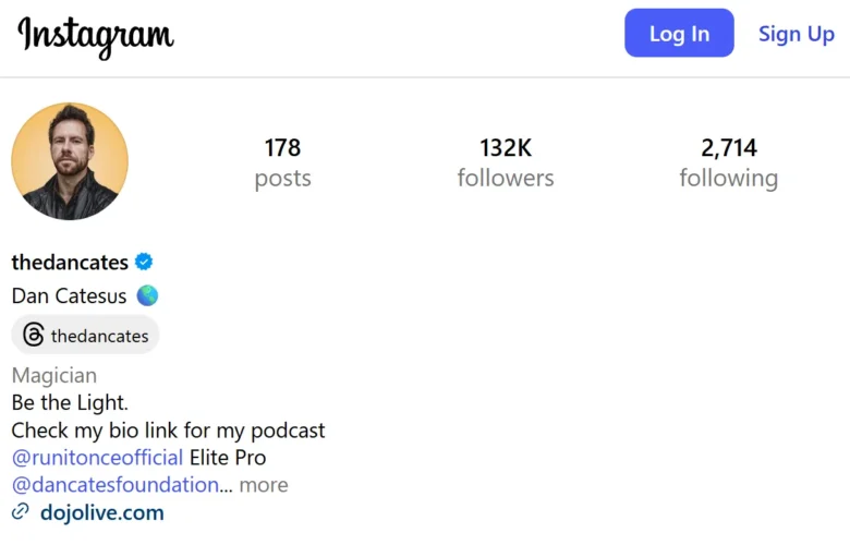 Perfil do Daniel Cates no Instagram