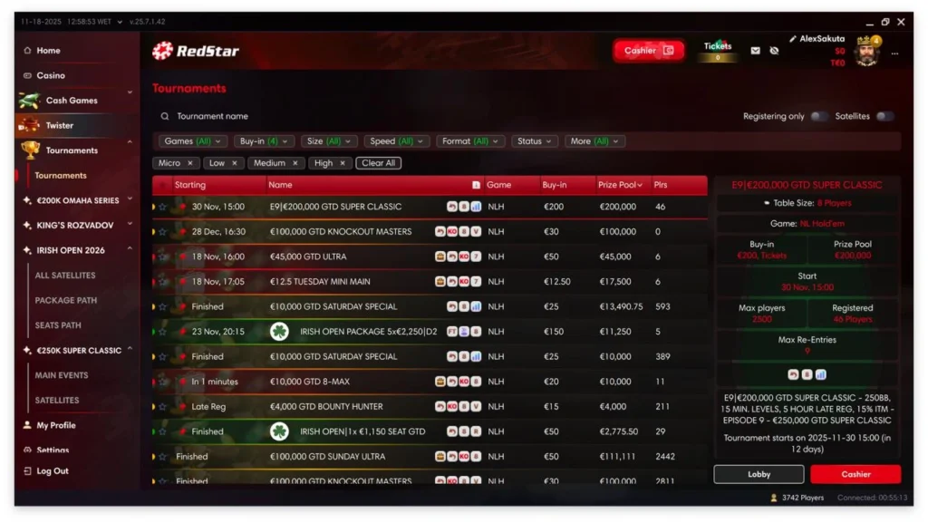 Mudança de design para frente e para trás no RedStar Poker