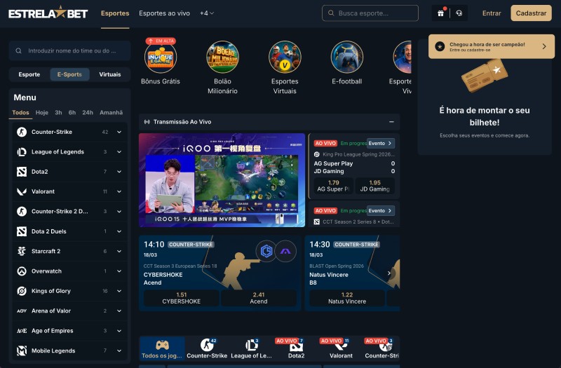 Página de eSports da Estrelabet