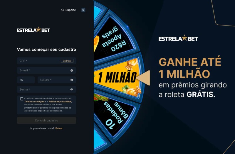 página de registo da Estrelabet